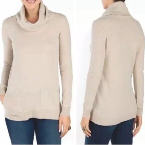 Theory Royal Cashmere Cowl Neck Sweater Light Tan Jumper Turtleneck Size Small - Picture 15 of 15
